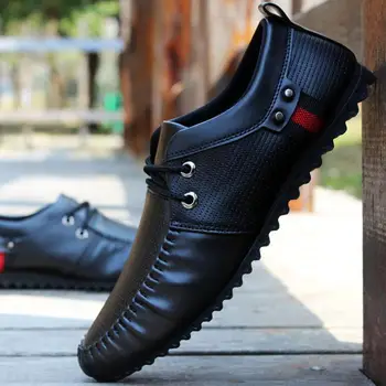 Novo Estilo de Couro Mens Sapatos Casuais Respirável coreano de Couro Macio, masculina Casual Sapatos Britânico Rodada-toe Homens Sapatilhas Sapatos