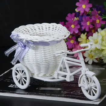 Novo Plástico Branco Triciclo Moto De Design Cesta De Flores Recipiente Para Flores De Plantas De Casa Weddding Decoração