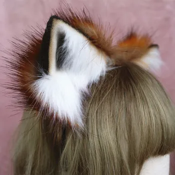 Novo Trabalho da Mão Orelhas de Animais de Cabelo Aro vermelho Fox Ouvidos Headwear de acessórios de cabelo para a menina mulheres LOL cosplay