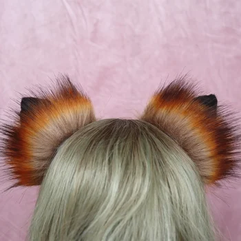 Novo Trabalho da Mão Orelhas de Animais de Cabelo Aro vermelho Fox Ouvidos Headwear de acessórios de cabelo para a menina mulheres LOL cosplay