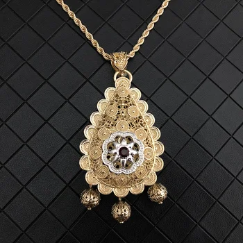 Novo chegar cor do ouro moeda de metal colar de Dubai e Indian pingente Algerian festa de jóias para a mulher caftan jóias flor gota