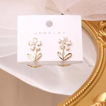 Novo coreano de design de jóias de moda requintada AAA zircão flor de ouro 14K brincos aluno diária fêmea selvagem brincos
