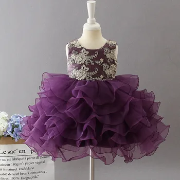 Novo estilo de bebê, aniversário, festa de aniversário de banquetes bordado do vestido da menina de flor de Princesa primeira performance de dança vestido de