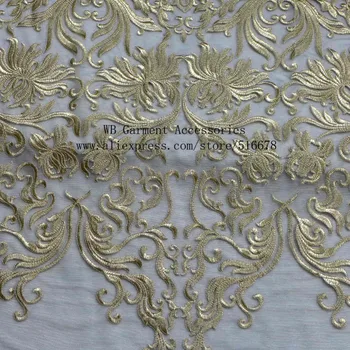 Novo estilo de moda de alta qualidade-bege/off white/ouro fundo preto grande padrão de bordado do vestido de casamento do laço de tecido pelo estaleiro de
