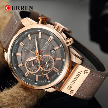 Novos Relógios de Homens de marcas de Luxo CURREN Cronógrafo Homens Relógios esportivos de Alta Qualidade Pulseira de Couro de Quartzo relógio de Pulso Relógio Masculin