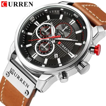 Novos Relógios de Homens de marcas de Luxo CURREN Cronógrafo Homens Relógios esportivos de Alta Qualidade Pulseira de Couro de Quartzo relógio de Pulso Relógio Masculin