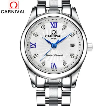 O CARNAVAL Marca Ladies Watch Moda Impermeável de Aço Inoxidável Luxuoso Vestido de Relógio de Quartzo de Pulso, Para as Mulheres Relógio Feminino