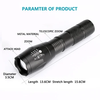 O CREE Lanterna LED XML L2 5000LM Alumínio à prova de água Zoomable Lanterna Tática Luz Para 18650 Bateria Recarregável Para Camping