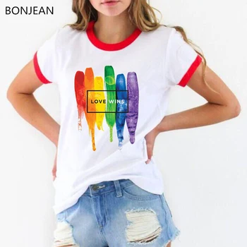 O amor Vence Lgbt t-shirt das mulheres Gays Lésbicas Amor orgulho do arco-íris camisa gráfica tees mulheres top de Verão feminina t-shirt tumblr roupas