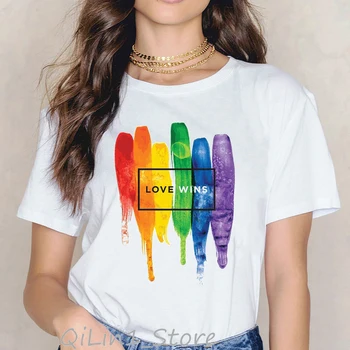 O amor Vence Lgbt t-shirt das mulheres Gays Lésbicas Amor orgulho do arco-íris camisa gráfica tees mulheres top de Verão feminina t-shirt tumblr roupas