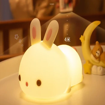 O colorido do silicone, coelho portátil luz noturna suave animal bonito dos desenhos animados para crianças de carregamento USB luz do quarto do bebê luz da noite