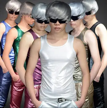 O coreano estilo de verão personalidade slim masculina colete de paetês homens punk rock trajes de cantor de dança, palco da moda de rua do estilo da estrela