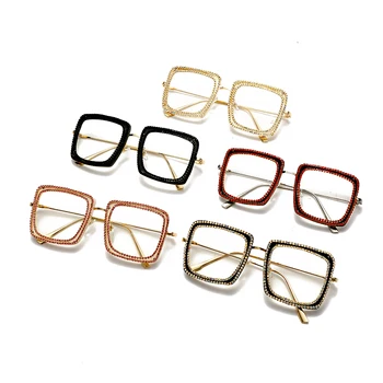 O diamante Praça Óculos de sol das Mulheres 2020 Nova Marca Vintage Strass os Óculos De Homens, Óculos de Lente Clara Armações de Óculos UV400