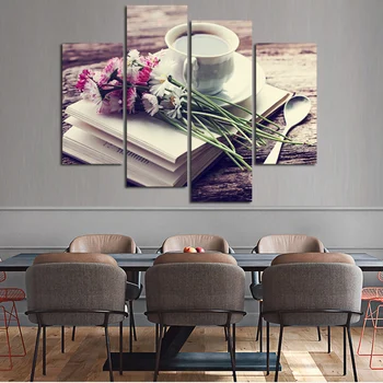 O envio gratuito de 4 peças de Frower Chá e Café Moderno, Tela de Impressão, Pintura de Parede de Imagem Art de Decoração Para a Sala da Cozinha Unframed F18866