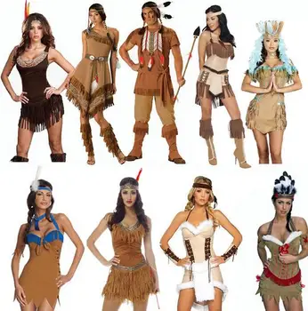 O envio gratuito de qualidade Superior Caçador de Mulheres Pocahontas Adulto Vestido de Fantasia de Halloween Traje Cosplay Aborígenes Traje chefe