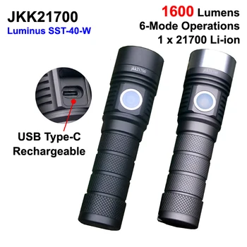 O mais novo JKK21700 Luminus SST-40 Branco 6500K 1600 Lumens 6-Tipo de modalidade-C Lanterna Recarregável LED ( 1X21700 )