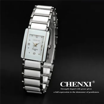O mais novo hot vendas de moda de alta qualidade da marca chenxi mulheres homens casais de Lazer relógio impermeável Quadrado de cerâmica relógio de pulso CX-104