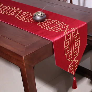 O novo Luxo Estilo Clássico Chinês de Decoração de Casamento Moderna Vermelho Corredor da Tabela para a Festa de Casamento de Bordado Poliéster toalha de Mesa