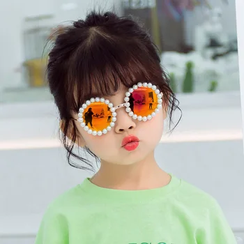O novo artesanal pérola crianças óculos de sol B138 lugar baby fashion street snap óculos redondos atacado