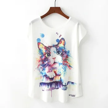 O verão das Mulheres T-Shirts 2020Harajuku Kawaii Animal Bonito Gato Gostoso Unicórnio T-shirt de Impressão Causal O-Pescoço Curto Manga Solta Tops