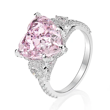 OEVAS Sólida Prata 925 12*12mm Coração cor de Rosa com Alto teor de Carbono do Diamante Anéis de Casamento Para Wimen Espumante Nupcial Jóias Finas
