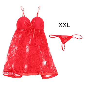 OLO Sexy de Pijama Terno das Mulheres Vestido+G-string Eróticos, Lingerie Plus Size Laço Babydolls &Chemises Exóticas Vestuário