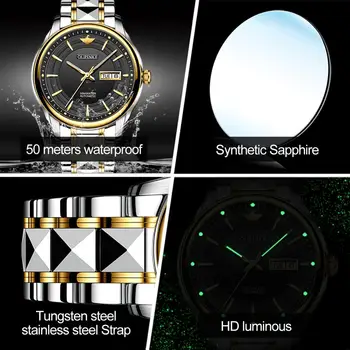 OUPINKE Homens Luxo Relógio Mecânico Automático do Aço de Tungstênio Impermeável Auto-Vento de Vidro da Safira Negócios relógio de Pulso