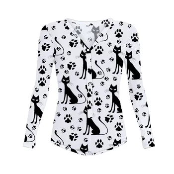 Onsie pijama mulheres Senhoras V-pescoço do gato panda impressão ordinária botão de função flap pijama de uma peça de Mulheres à Frente, nas Costas Funcional