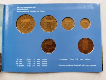 Original Brochura Holanda 5p Conjunto com a Medalha de Bronze 5cents-2.5 Escudo De 1987, Verdadeiro, Genuíno Real da Moeda Europeia Colecionáveis