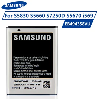 Original Samsung Bateria EB494358VU Para Samsung Galaxy Ace S5830 S5660 S7250D S5670 i569 Genuíno Baterias de Telefone 1350mAh