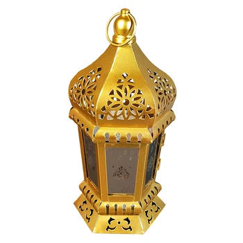 Ouro Luzes LED Lanterna Eid Mubarak Ramadã Lâmpada para Casa Islâmica de Suprimentos