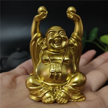 Ouro Rindo Estátua De Buda Chinês FengShui Buda Maitreya Escultura De Figuras De Casa, A Decoração Do Jardim De Estátuas Sorte De Presente