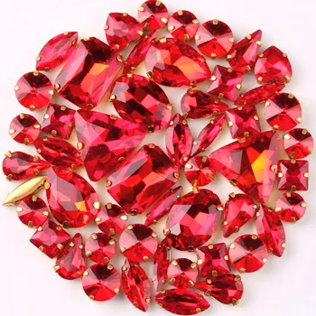 Ouro garra definição 50pcs/bag formas de mistura de Vermelho vidro de cristal costurar em strass vestido de casamento sapatos de sacos de diy guarnição