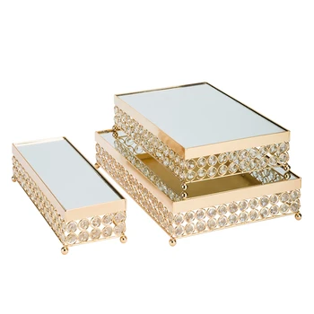 Ouro rectângulo de bolo bandeja de cristal cupcake placa de bolo de casamento da tabela de acessórios de festa decoração de ferramentas para a sobremesa