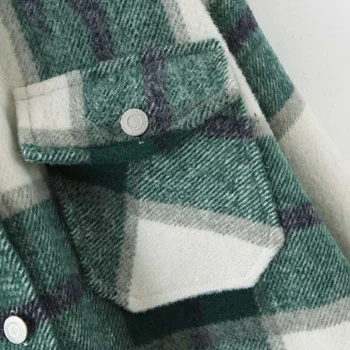 Outono inverno verde casaco xadrez e casaco de Moda de botão de manga comprida casaco casual office quente outwear de grandes dimensões casacos de senhoras