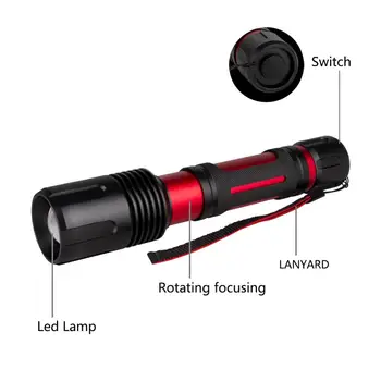 P50 Lanterna LED 5 Modos de Trabalho Tocha Rotatary Zoom Lanterna Impermeável Acampamento de Luz T6 Flashlamp Poder por 2*18650 Bateria