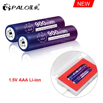 PALO 1,5 v aaa de lítio recarregável do li-íon da bateria 900mWh de polímero de Lítio baterias AAA+2 slots de lítio li-ion usb AAA carregador