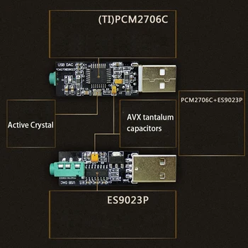 PCM2706+ES9023 Portátil USB DAC APARELHAGEM hi-fi Febre de Áudio Externo do Cartão Decodificador Para o Amplificador AMPLIFICADOR de Celular OTG