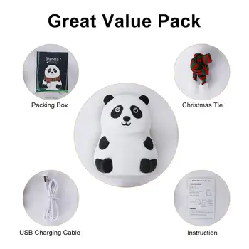 Panda adorável do Silicone do Sensor de Toque da Noite do DIODO emissor de Luz Para Crianças Crianças do Bebê 7 Cores LED USB CONDUZIU a Lâmpada da Noite Para namorada