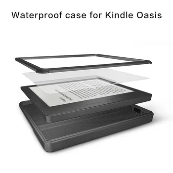 Para Kindle Oásis à prova d'água,Poeira e à prova de Choque Selado Cheio de Protecção de Caso com Tocou Protetor de Tela Transparente Preto