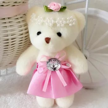 Para Presente de Natal NOVO 12CM 10pcs/lot pp algodão criança brinquedos de pelúcia boneca mini pequeno urso de pelúcia bouquets de flores em urso para o casamento