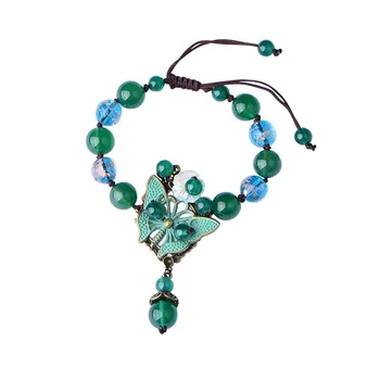 Pedra Jade Jadeite Esmeralda Borboleta Pulseira de Charme Jóias Acessórios de Moda Verde Chinês Esculpida Amuleto de Presentes para Mulheres