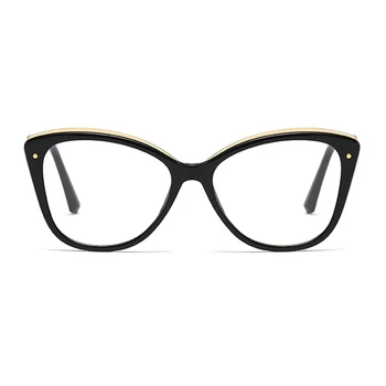 Peekaboo tr90 quadro feminino de óculos de prescrição limpar a lente olho de gato de óculos de armação de mulheres de ouro preto, metade de metal presente acessórios