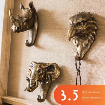 Pendurado design resina metal de cobre a tendo a cabeça forte gancho adesivo decorativo pingente pendurado na parede retro arte elefante rhi