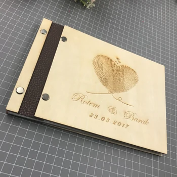 Personalizada impressão digital de Livro de visitas Moderna de Casamento Livro de Convidados de Madeira de Casamento Livro de Convidados de Madeira, caixa de mensagens livre d'or, com nome