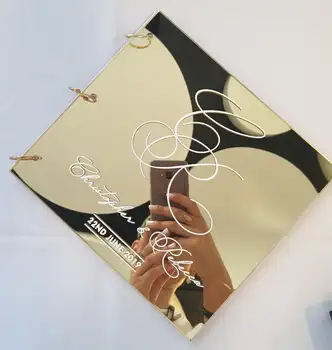 Personalizado de Ouro de Casamento livro de convidados gravado espelho tira Foto do álbum de aniversário de presentes de Casamento rústico, livro de convidado do chuveiro do bebê
