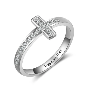 Personalizado de Prata 925 Cruz Anéis Para as Mulheres Cúbicos de Zircônia Anéis das Mulheres da forma da Jóia de Presente (RI103801)