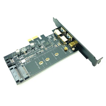 Placa USB 3.0 PCI Express Placa Riser Dupla Porta USB3.0 + 1 Porta USB 3.1-Tipo C + M. 2 NGFF Adaptador M2 SSD SATA Tecla B para PCI-E Controlador