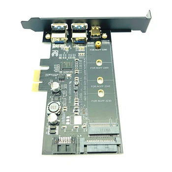 Placa USB 3.0 PCI Express Placa Riser Dupla Porta USB3.0 + 1 Porta USB 3.1-Tipo C + M. 2 NGFF Adaptador M2 SSD SATA Tecla B para PCI-E Controlador
