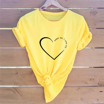 Plus Tamanho S-5XL Algodão Camiseta Nova do Coração de Impressão de T-Shirt Mulheres O Pescoço de Manga Curta Tees Verão as Mulheres T-Shirt cor-de-Rosa Tops Femininos